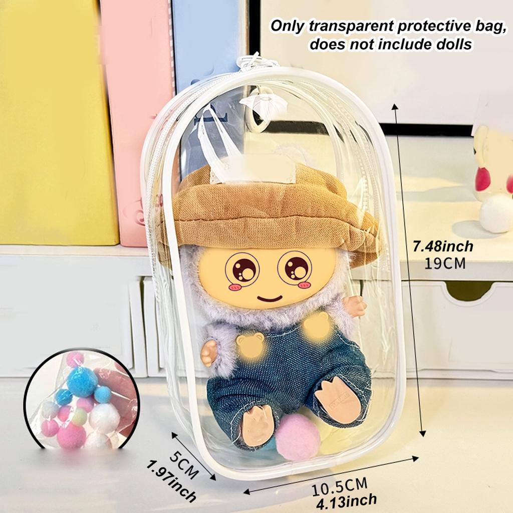 Colorful Transparent Protector Case Organizer Box for 17cm Labubu V3 Dolls Outdoor Display Bag With Keychain Doll Accessories