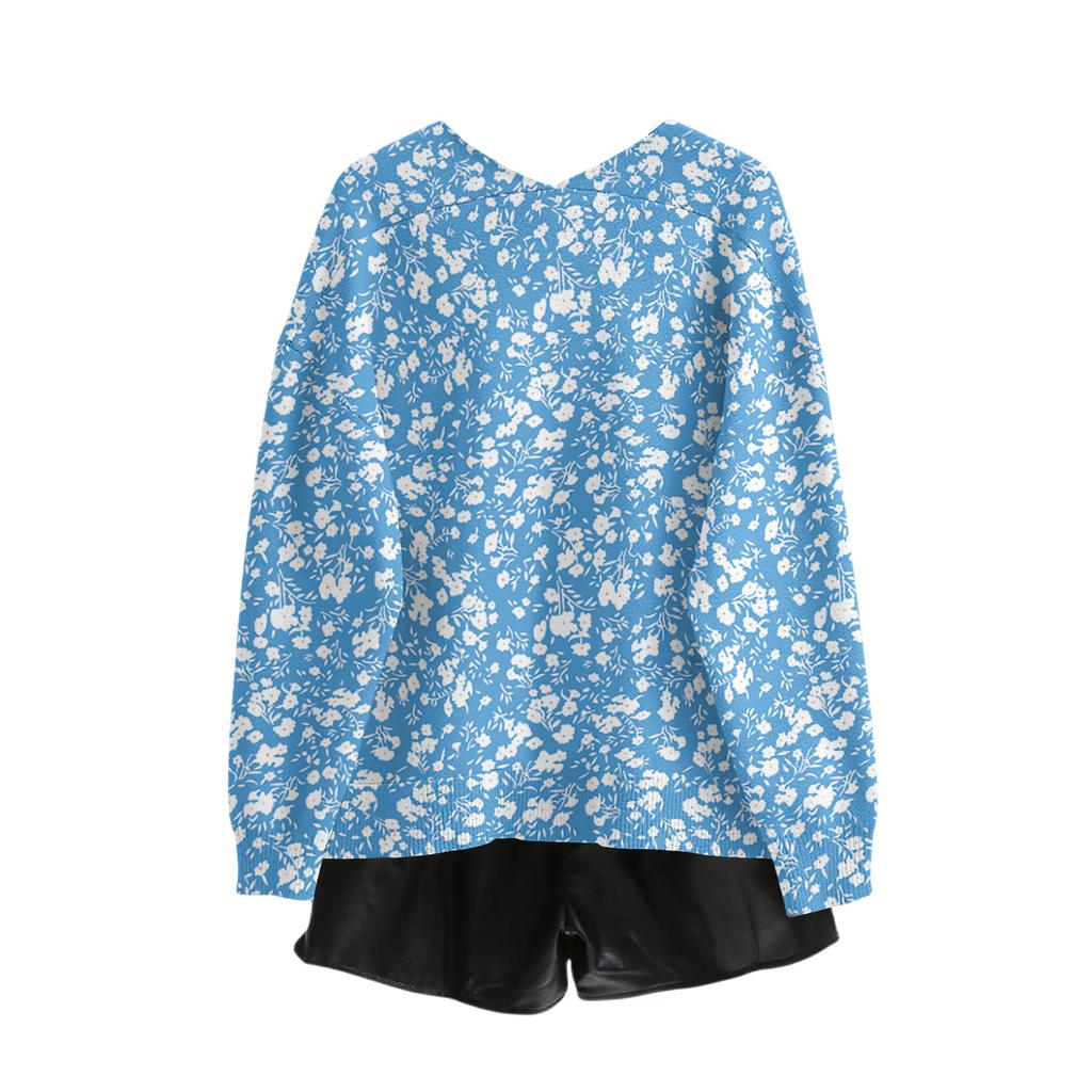 Women's V Neck Top Printing Thickened Plush Cashmere Warm Long Top