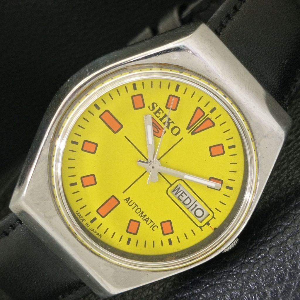 

SEIKO 5 AUTOMATIC VINTAGE JAPAN 6319A MENS YELLOW COLOR DIAL WATCH a702704-1 R210-a702704