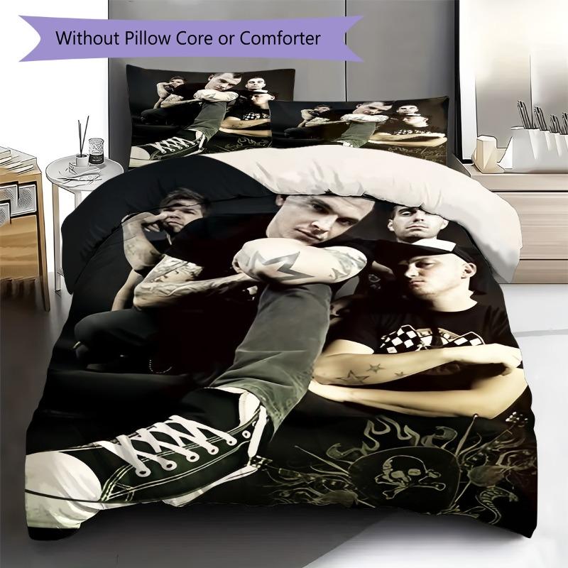Punk Rock Band Portrait 3Pcs Bedding Set, Duvet Cover with 2 Pillowcases, Music Fan Bed Linens, No Comforter No Pillow Core