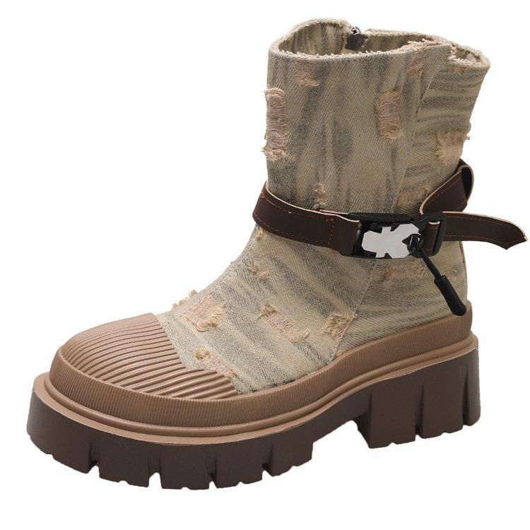 Martin Boots Women's British Style Thin 2025 Autumn New Thick-soled Breathable Versatile Tooling Boots Western Cowboy Short Boots