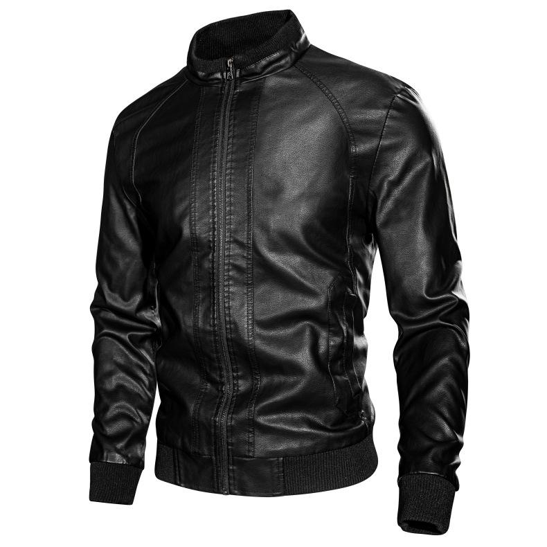 Popular autumn and winter new men's stand-up collar leather jacket, locomotive style casual top, short windproof and men's leather jacket