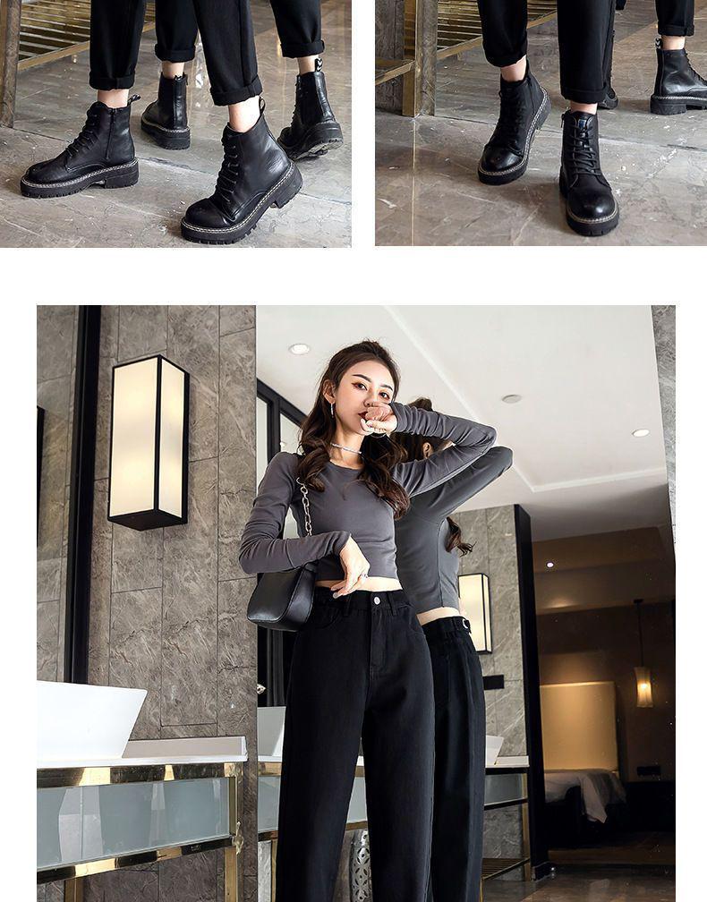 2025 Winter Black Velvet Thickened High-Waist Slimming Loose Harem Jeans for Petite Women