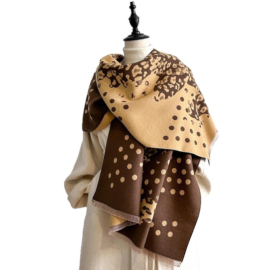 Elegant intellectual style thickened winter shawl women travel versatile multi-functional warm scarf leopard print scarf