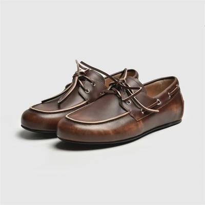 Leather Shoes for Women Spring and Autumn Sheepskin Worn Dirty Tied Soft Soled Loafer Shoes Retro One Foot Women's Shoe