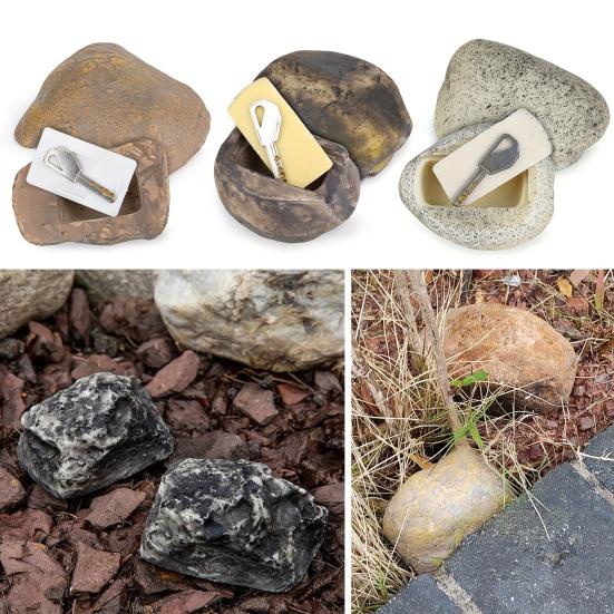 Garden Fake Stone Key Hider Storage Box Outdoor Yard Lawn Simulated Rock Resin Statue Decoration House Spare Key Secret Holder Container