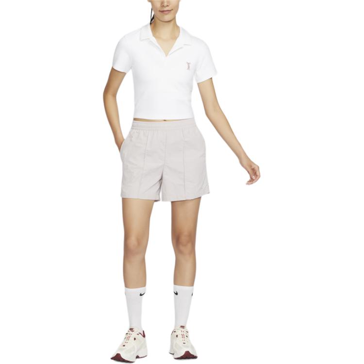 Nike Sportbekleidung Einfarbig Figurbetontes Polo Lässiges Sport Kurzarm T-Shirt Damen Oberteile Weiß HJ6852100