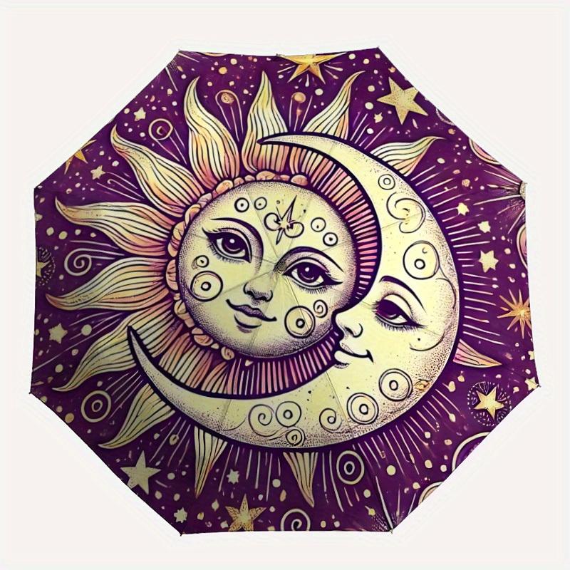 1pc Sun Moon Decor Automatic Open/close Folding Umbrella, Compact Portable Travel Umbrella, Perfect Birthday/Christmas yy250807164
