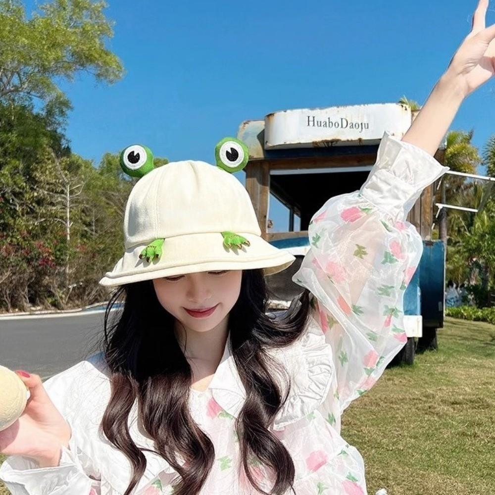 Big Brim Frog Fisherman Hat Breathable Cute Sun Visor Hat Fashion Women Bucket Hat  Leisure Wear