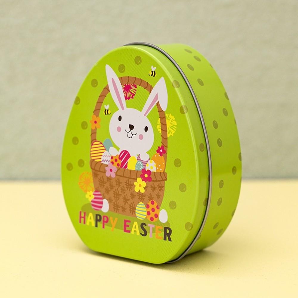 Metal Egg Shaped Tinplate Box Exquisite Rabbit Iron Case Easter Egg Candy Box  Tea Leaf