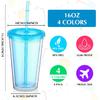 Nuogo 4 Pieces Insulated Double Wall Plastic Tumbler with Lids and Straws Reusable Transparent Plastic Cup 16 oz Tumbler Bulk for Coffee Drinks Milk
