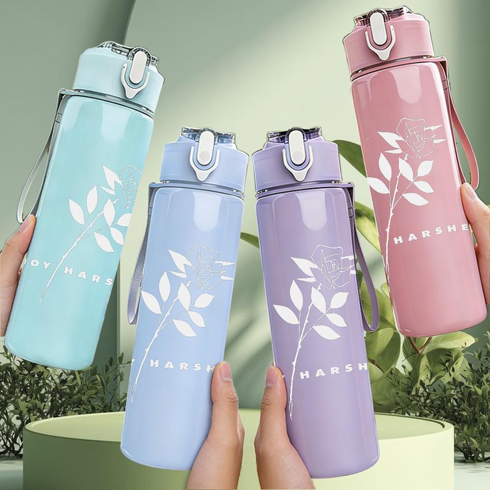 1PC Thin rose line sketch minimal print 750ml colorful plastic sports water bottle leakproof pop up lid with straw for outdoor work home use