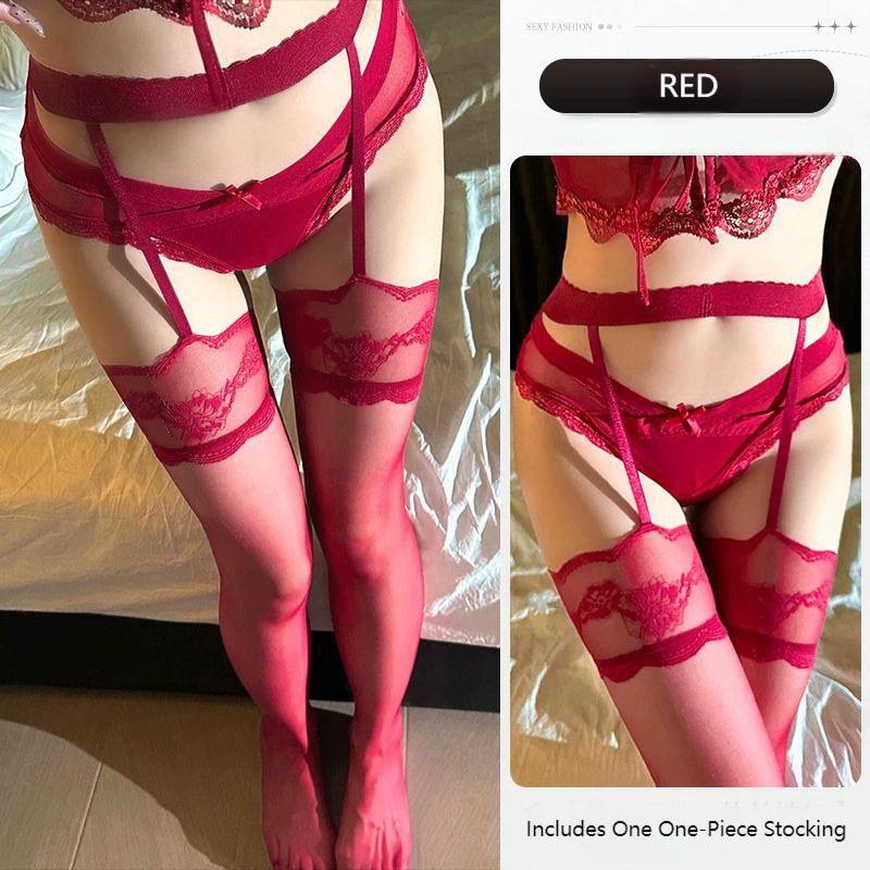 Erotic Temptation Sexy Lingerie Lace Garter Stockings with Panty Underwear Silk Long Socks Pantyhose Suit Set Night Passion Wear