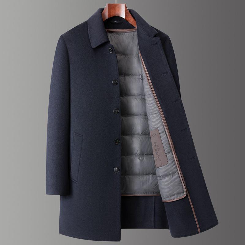 Herren Mittellanger Doppelseitiger Kaschmirwollmantel - Herbst/Winter Verdickter Papas Leichter Business-Übermantel