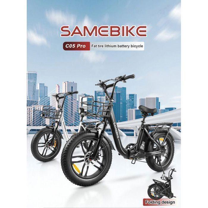 Samebike C05 Pro - Vélo électrique 20" Gros Pneus - Moteur 500W - Batterie 36V/13Ah - Autonomie 100km - Shimano 7 Vitesses, Blanc