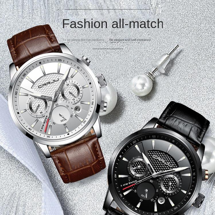 CRRJU-2212L Reloj cronógrafo de seis pines con cinturón Reloj de moda para hombres Reloj de negocios para hombres