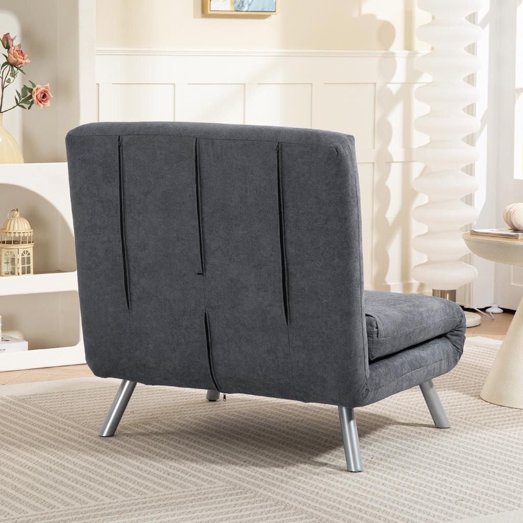 Convertible Armchair, 1-Seater, 3-in-1 Click-Clack Bed, Backrest, Pillow, Dark Grey