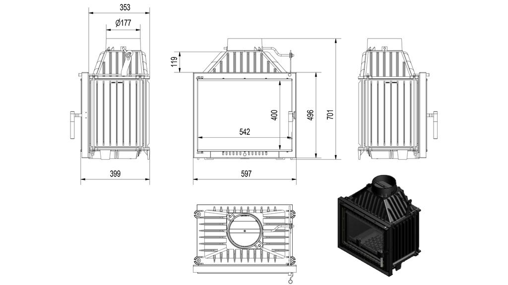 Cast Iron Fireplace KRATKI MAJA DECO 8 kW Ø 180