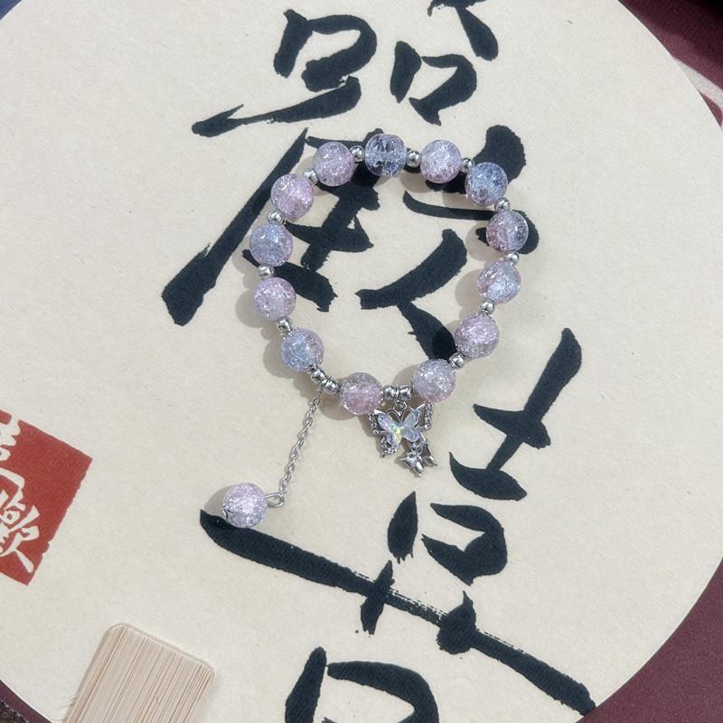 Elegant Beaded Elastic Rope Bracelet - Vintage Chinese Glass Beads for Girls