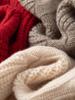Women's Red 100% Pure Wool Lantern Sleeve Sweater with Half-High Collar and Twist Pattern - Loose Knit Pullover