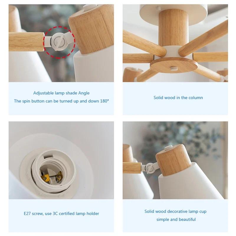 Nordic Chandelier Solid Wood Living Room E27 Bulb Ceiling Lamp For Bedroom Hotel Restaurant Modern Chandelier Lamp Decor Light