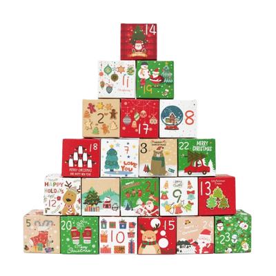 24Pcs Kraft Paper Christmas Advent Calendar Boxes 24 Days Wrapping Supplies Gift Candy Box Decorations Small Packaging Bags