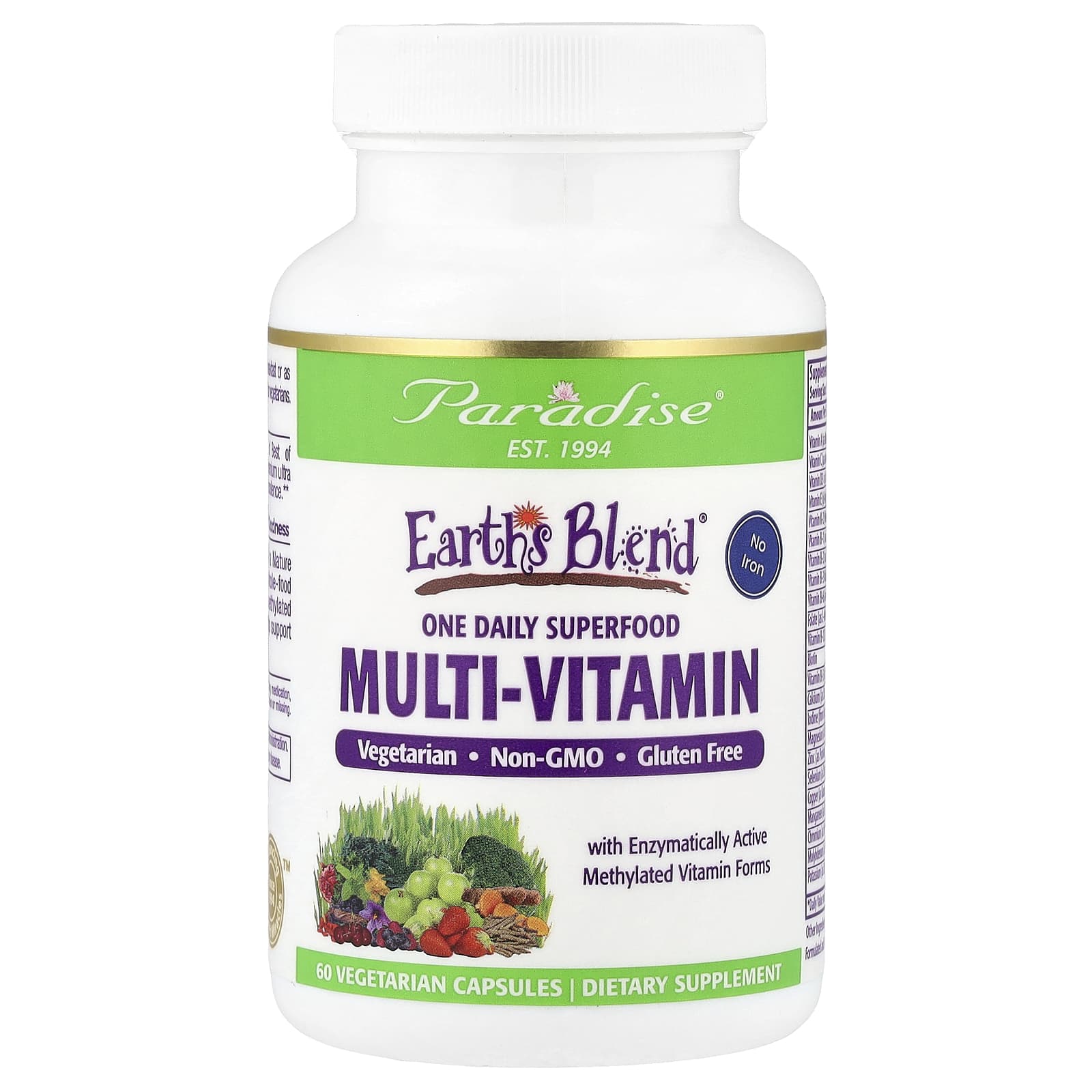 

Earth S Blend, One Daily Superfood Multivitamin, Iron Free, 60 Veggie Caps