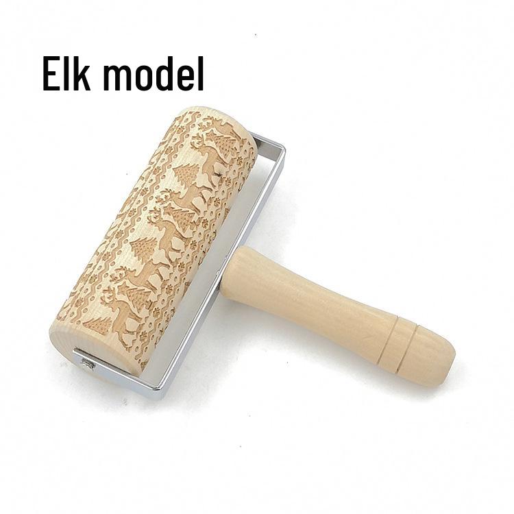 Popular Reindeer Print Laser-Engraved Wooden Rolling Pin for Christmas Cookie Baking