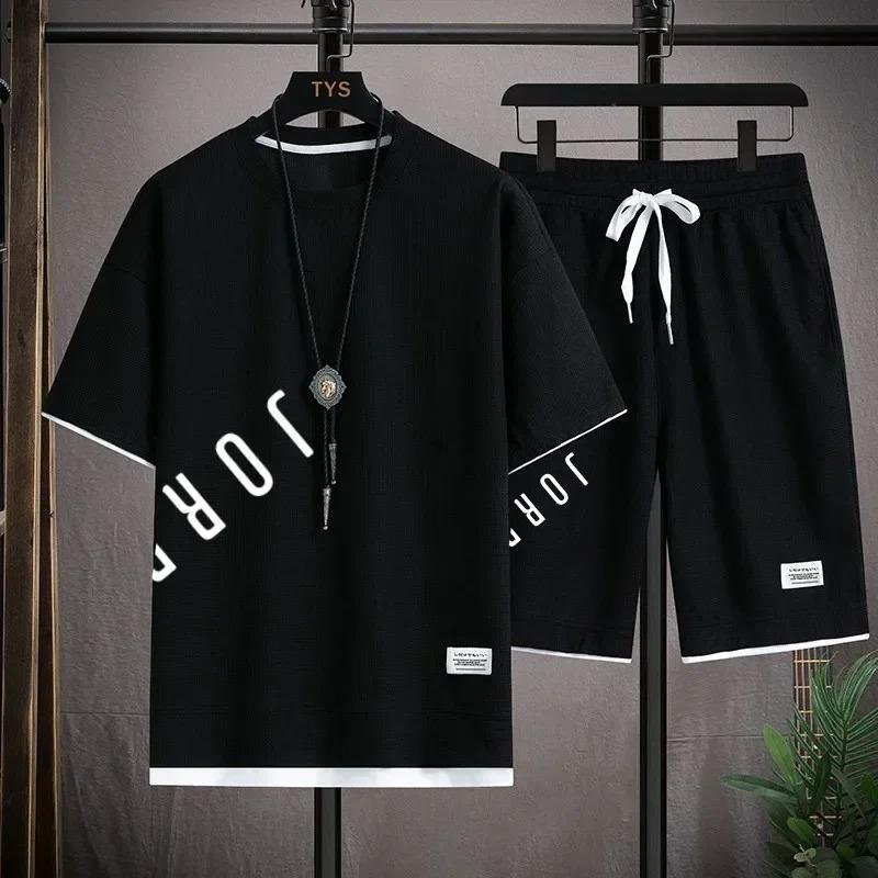 Summer T-blood men's short-sleeved shirt and shorts set fashionable casual sportswear personalized street quick-drying men's c