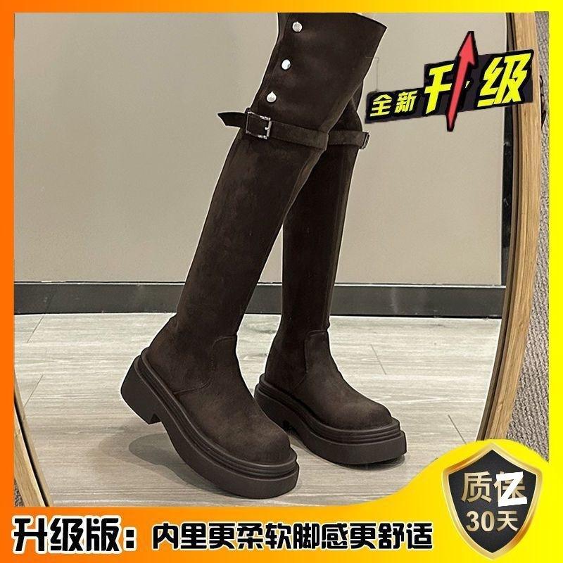 Two wear folded thick-soled boots, children's autumn and winter new thick-heeled knee knight boots, spring and autumn models