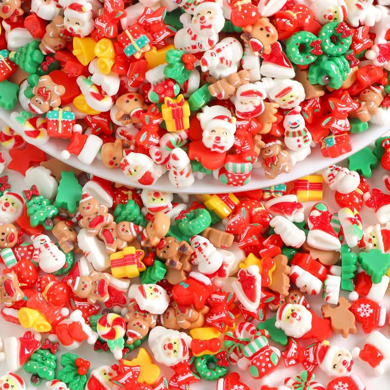 WTEMPO Mini Cute Christmas Resin Accessories Suitable for DIY Crafts Hairband Accessories Scrapbooking Phone Case Making Accessories Party Gifts