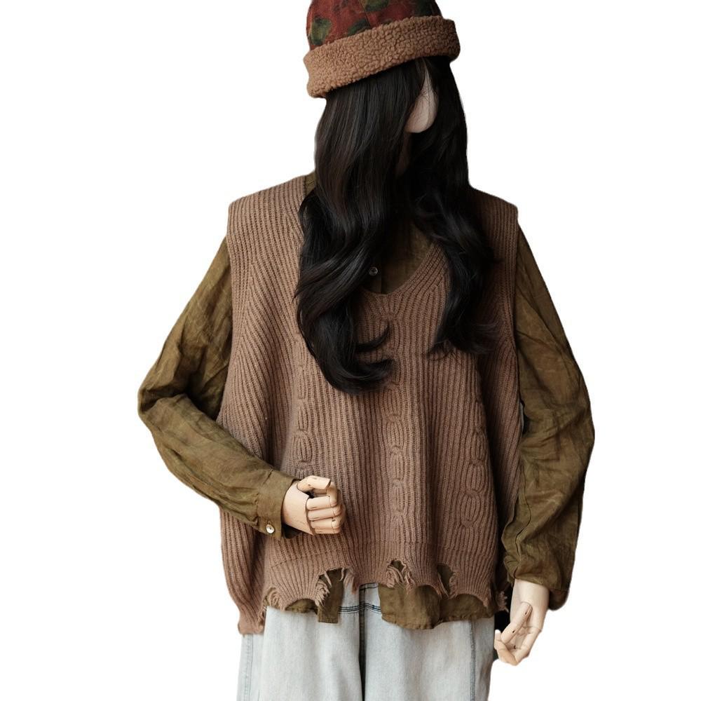 Ancient Mud Retro Wool V-neck Loose Vest Sweater
