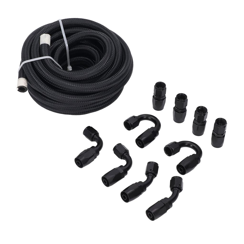 6AN Fuel Line Fitting Kit 20ft Hose 10pcs Fitting Aluminum Black Anodized 500 Psi Universal for Car Ship
