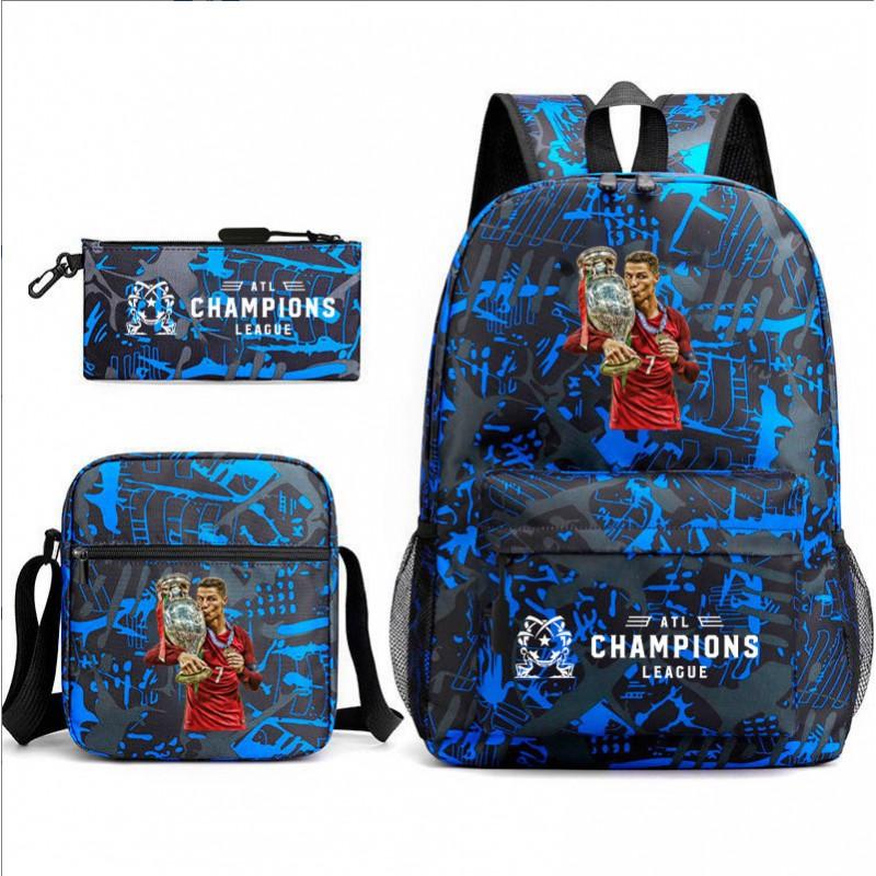 Set Zaino Scolastico Cristiano Ronaldo per Bambini Ragazzi Ragazze 15L Tessuto Oxford Borsa a Doppia Tracolla con Spallacci Imbottiti Traspiranti