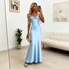 New Light Blue Satin Tube Top Dress Ruffle Edge Flower Decoration Slim Dress Dress Dress Dress