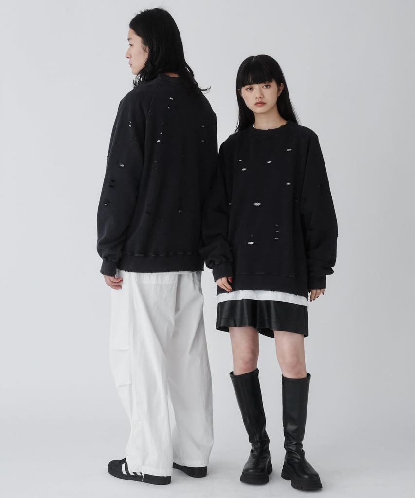 WEGO Unisex Distressed Pullover Solid Oversized Korean Size Black Men's Sweatshirt, Color, Layered, Silhouette, Streetwear, Style, Gift, Spring,
