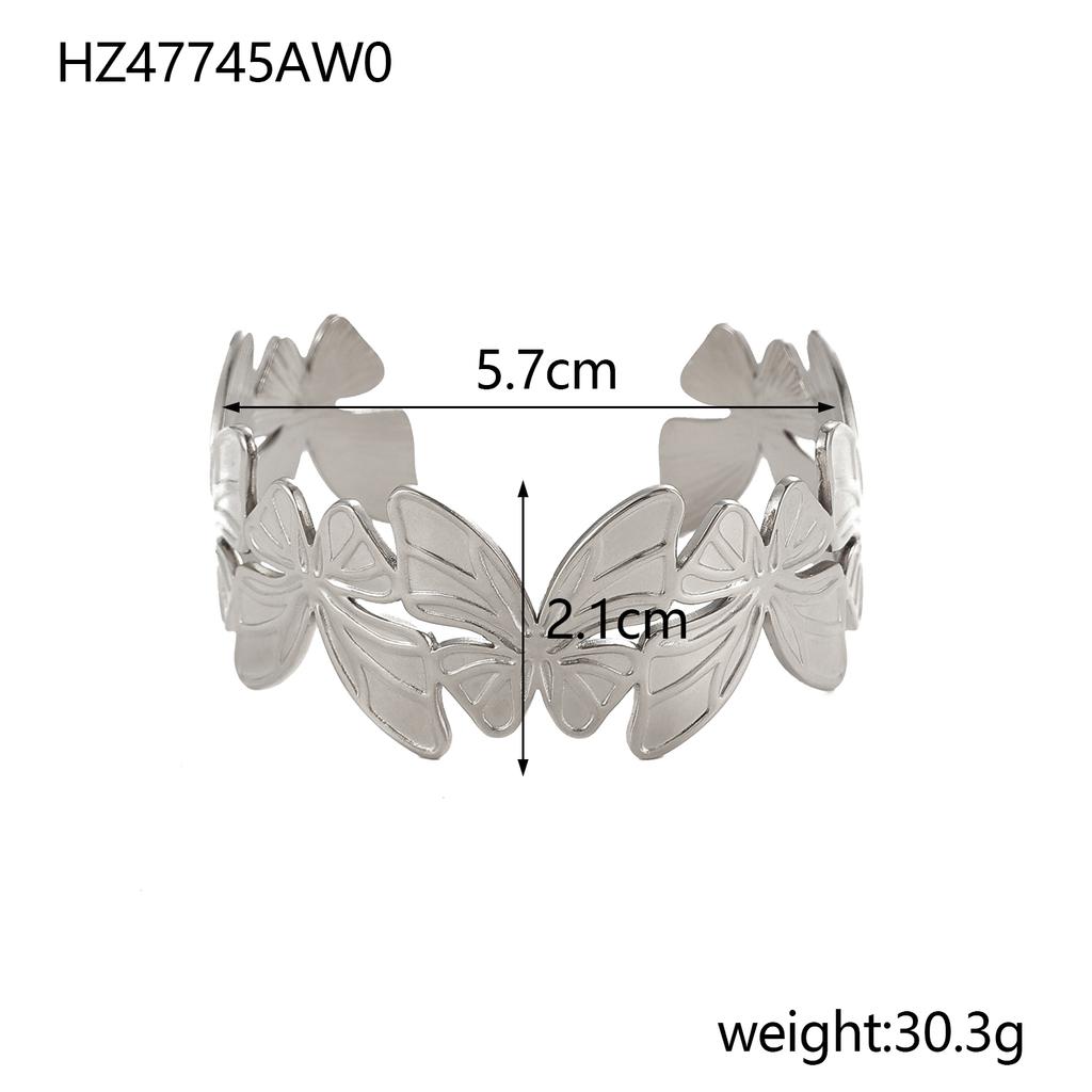 CARLIDANA Exaggerated Big Flower Personalized Hollow Out Leaf Open Wide Bangle Stainless Steel Non Tarnish Cuff Bracelet Women