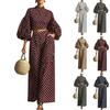 Women's Polka Dot Sleeve and High Waist Wide Leg Pants 2 Piece Outfit Set