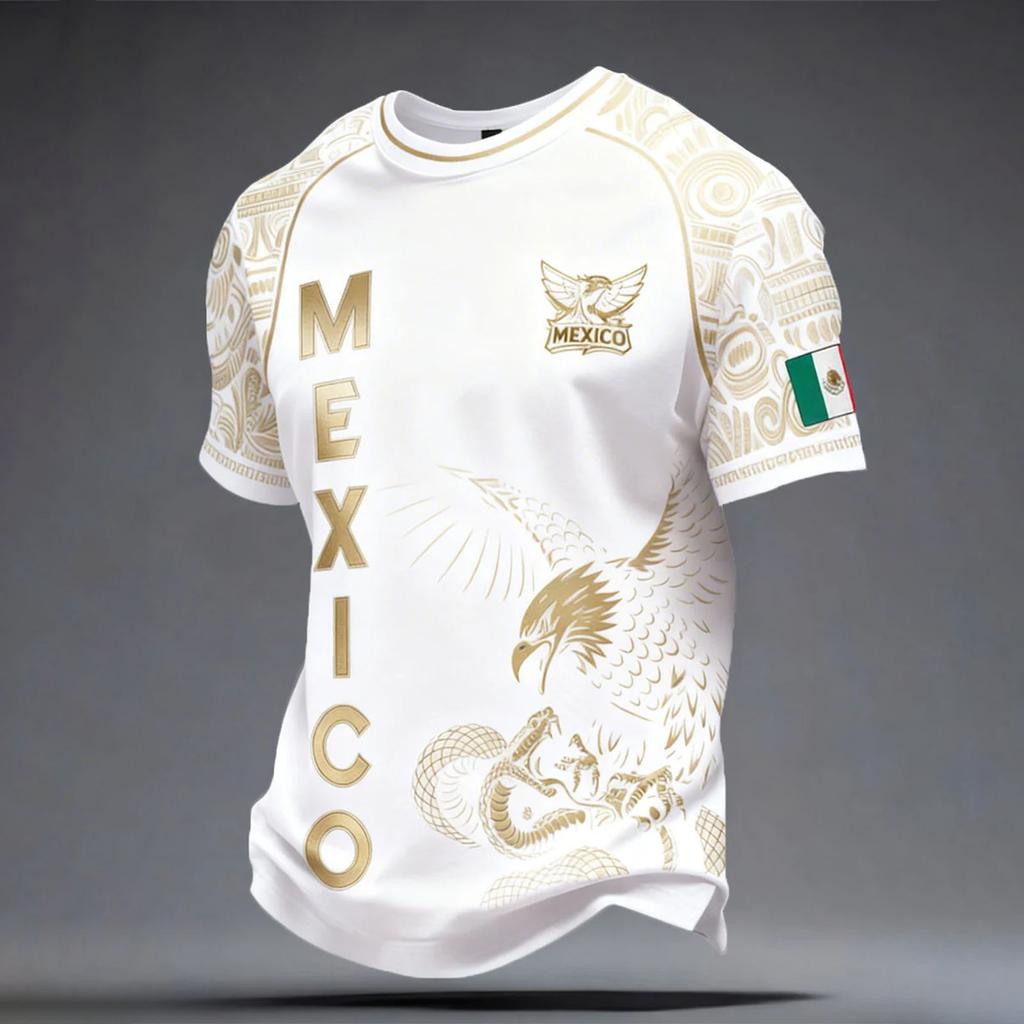 Men's Casual Short Sleeve T-Shirt Lightweight Breathable Neck Mexico Letter Print