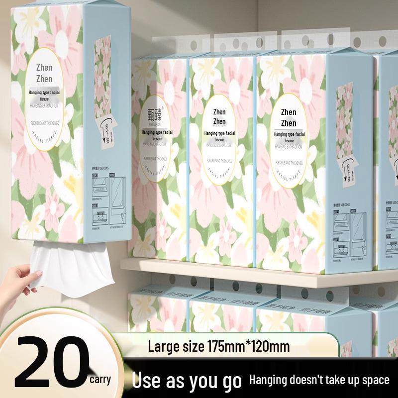 20-Pack Hanging Tissues: Virgin Wood Pulp Facial & Toilet Paper Napkins – Dispenser Included 1 pack