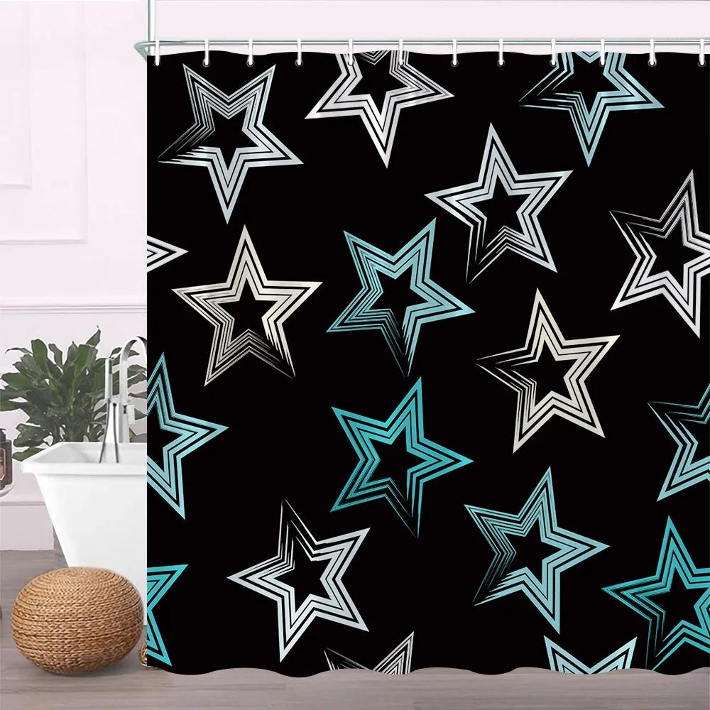 Modern Black Shower Curtain Set With Hooks-Black And White Shower Curtain For Bathroom Fabric Geometric Bath Curtains With Hooks