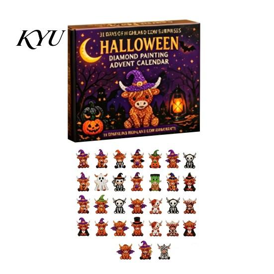 Halloween-Box 31 Tage Zwerg Strassstein Malerei Adventskalender, DIY Einzigartiges Geschenk für Kinder Bastelset, Handgefertigte Kunst-Ornamente mit Perlenwerkzeugen B black