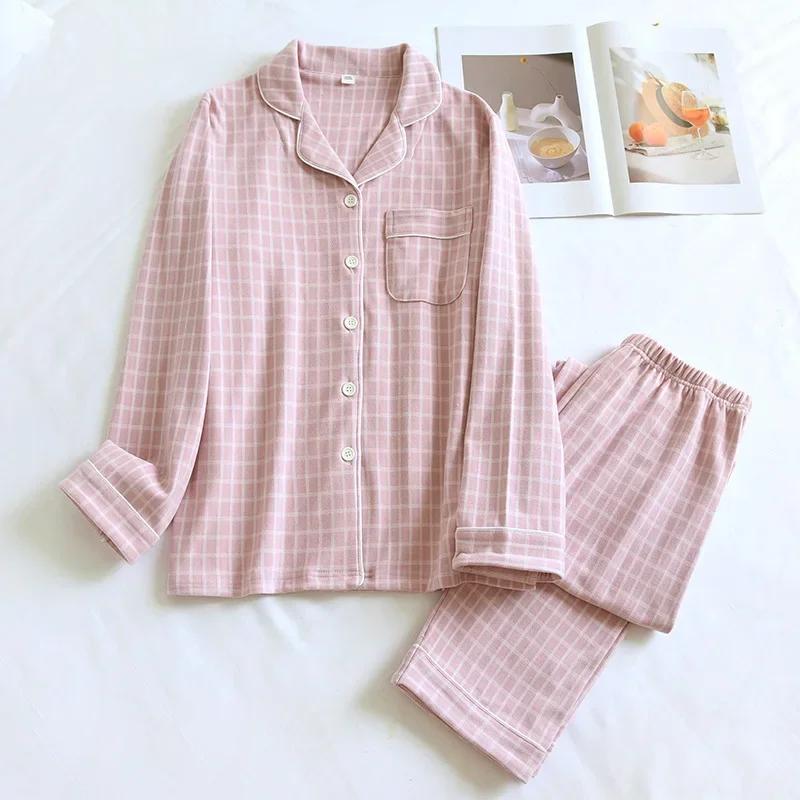 Latest Couples Checkered Pajama Kit for Autumn and Winter WarmthMens and Womens Long Sleeved PantsTwo Piece Home Clothes
