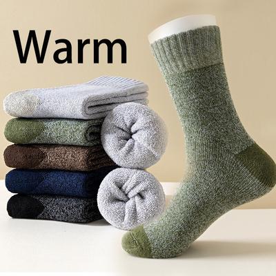 5 Paar Wollsocken für Herren, dicke Wandersocken, Thermosocken für kaltes Wetter, Sportsocken