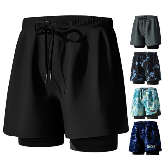Herren Sommer-Badeshorts mit elastischem Bund, Kordelzug-Druck, mit stützenden Kompressionsfuttertaschen, bedruckt mit Schwimm-Trucks