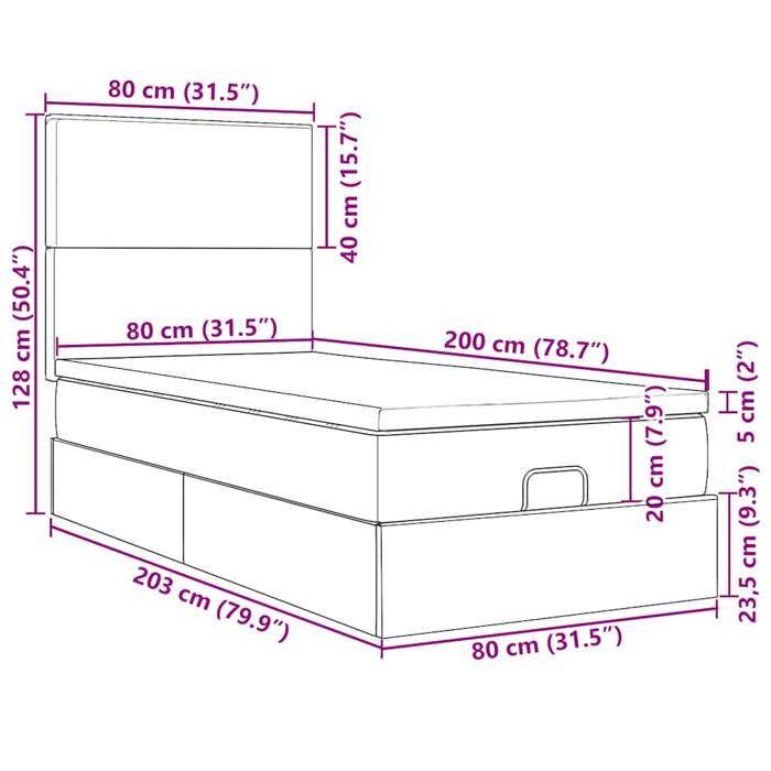 VidaXL Lit ottoman avec matelas et LED Gris clair 80x200cm tissu 3313878