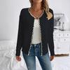 2024 European & American Casual Pearl Round Neck Long Sleeve Black Cardigan Coat