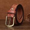 Men's Belt First Layer Cowhide Thickened Copper Buckle Vegetable Tanned Leather Washed Retro Belt