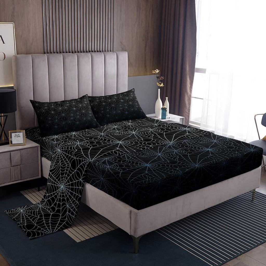 Spider Web Personality Pattern Bed Hat Four-Piece Bedding Set Bedroom Dormitory Bedding Decoration