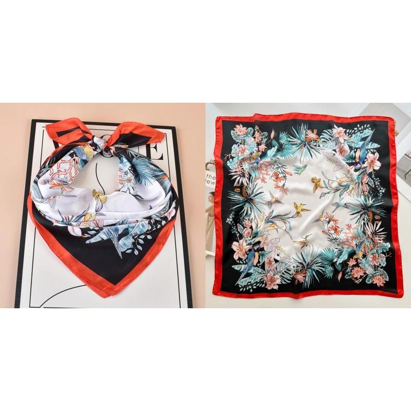Lenço Quadrado de Seda Estampa Floral de Luxo Mulheres Lenço de Cetim Macio Faixa de Cabelo Lenço de Pescoço Cabeça Hijab Senhora Faixa de Cabelo Foulard Fita de Bolsa